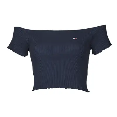 Tommy Jeans TJW CROP RIB OFF SHOULDER TOP Tmavě modrá