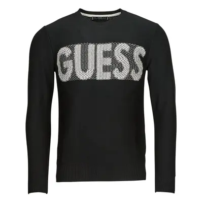 Guess AMYAS LS CN SLOGAN SWEATER Černá