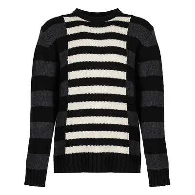 Les Hommes LLK113-654U | Wool Stripes Round Neck Jumper Černá