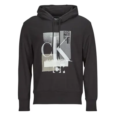 Calvin Klein Jeans CONNECTED LAYER LANDSCAPE HOODIE Černá