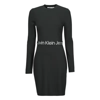 Calvin Klein Jeans LOGO ELASTIC MILANO LS DRESS Černá