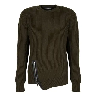 Les Hommes LJK106-656U | Round Neck Sweater with Asymetric Zip Zelená