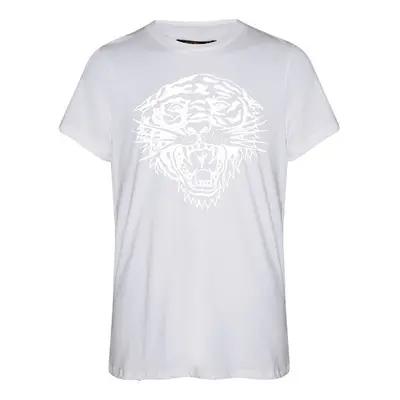 Ed Hardy Tiger glow tape crop tank top white Bílá