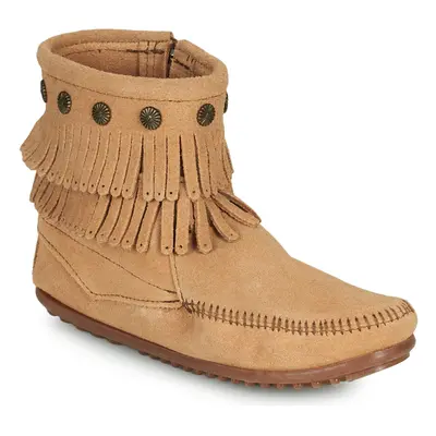 Minnetonka DOUBLE FRINGE SIDE ZIP BOOT Hnědá