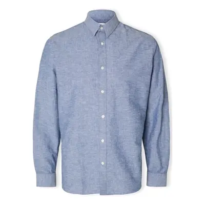 Selected Noos Slimnew-linen Shirt L/S - Medium Blue Denim Modrá