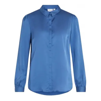 Vila Camisa Ellette Satin L/S - Federal Blue Modrá