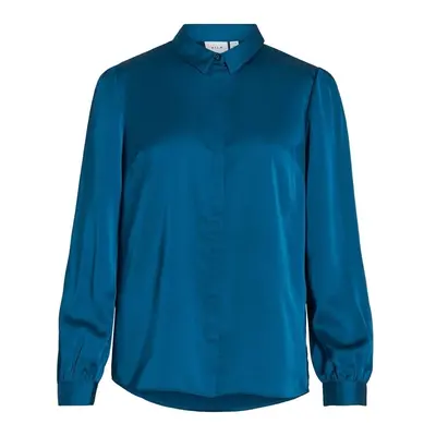 Vila Noos Ellette Satin Shirt - Moroccan Blue Modrá