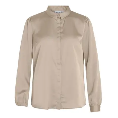 Vila Noos Ellette Satin Shirt - Cement Béžová