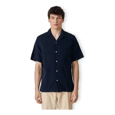 Portuguese Flannel Cord Camp Collar Shirt - Navy Modrá