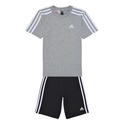 adidas Essentials 3-Stripes Tee and Shorts Set Šedá