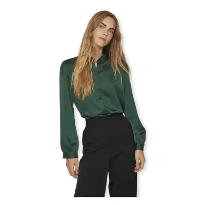 Vila Noos Ellette Satin Shirt L/S - Pineneedle Zelená