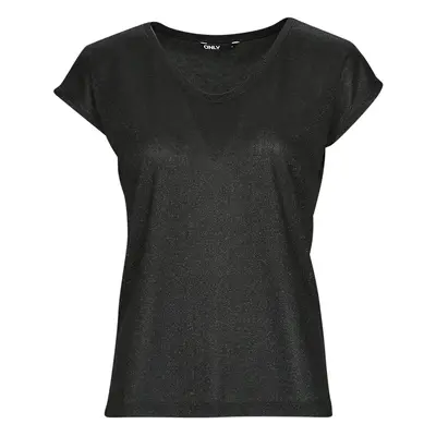 Only ONLSILVERY S/S V NECK LUREX TOP JRS Černá