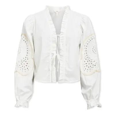 Object Noos Top Brodera L/S - White Sand Béžová