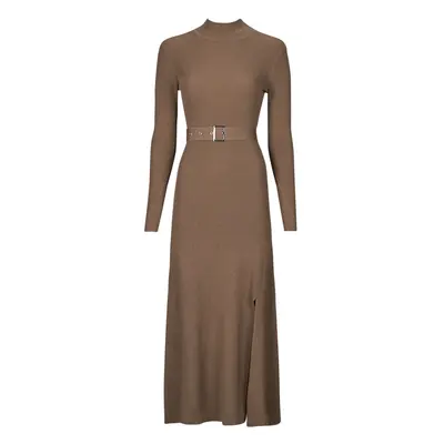 Karl Lagerfeld LSLV BUCKLE BELT KNIT DRESS Béžová