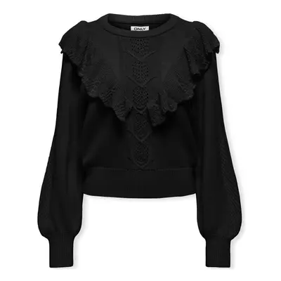 Only Cherry LS Ruffle Knit - Black Černá