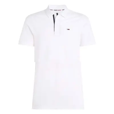 Tommy Jeans Slim Flag Placket Polo Shirt White Bílá