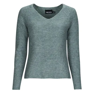 Pieces PCELLEN LS V-NECK KNIT NOOS BC Zelená