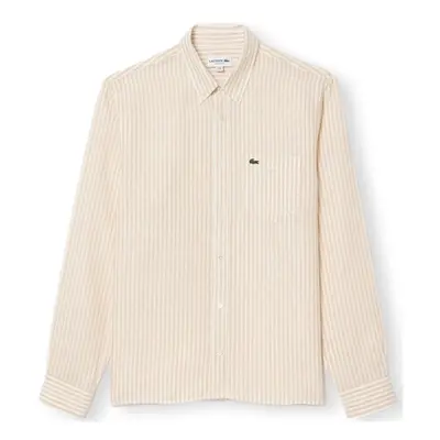 Lacoste Regular Fit Linen Shirt - Blanc/Beige Bílá