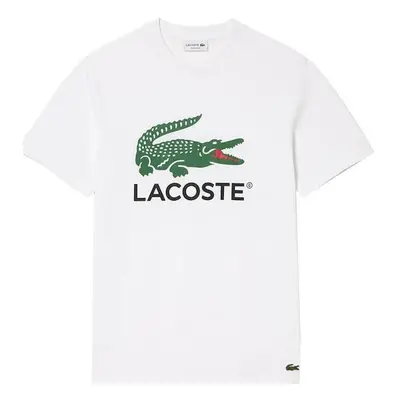 Lacoste Signature Print Cotton T-Shirt White Bílá