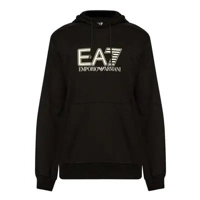 Ea7 Emporio Armani Visibility Cotton Hooded Sweatshirt Black Černá