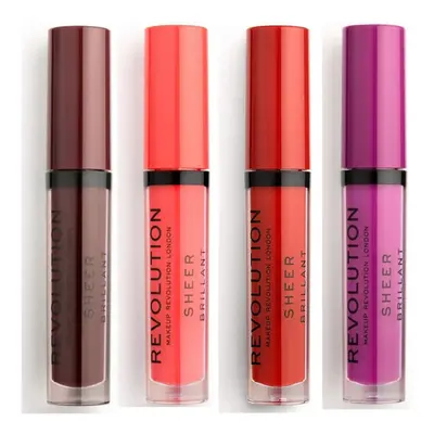 Makeup Revolution Lot of 4 Sheer Brilliant Lip Glosses - 148 Plum/ 130 De