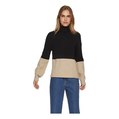 Vila Noos Ril Blocking Knit L/S - Black/Natural Mel Černá