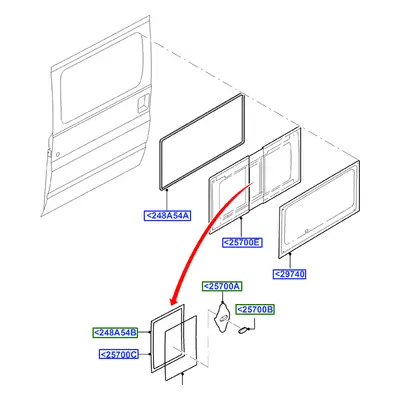 Levé sklo posuvných dveří Ford Transit