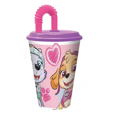 STOR Plastový kelímek s brčkem Paw Patrol 430ml růžový