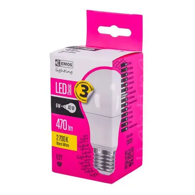 EMOS ŽÁROVKA LED CLS A60 6W 470LM E27 WW