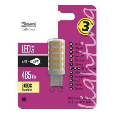 EMOS ŽÁROVKA LED CLS JC A++ 4,5W G9 WW