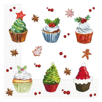 PROCOS Vánoční papírové ubrousky 33x33cm 3vrstvé cupcakes