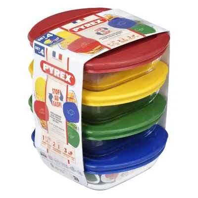 SADA ČTVERCOVÝCH DÓZ PYREX 4KS, 0,3L, SKLO