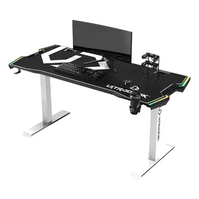 Herní stůl ULTRADESK FORCE SNOW – černá/bílá 166x70 cm, RBG podsvícení