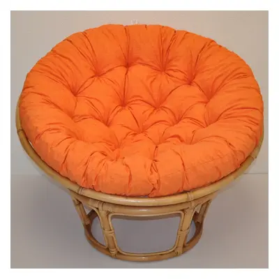 Relaxační papasan DEMETRIA — ⌀100 cm, ratan, látka, medová / více barev Oranžový melír