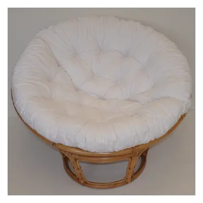 Relaxační papasan DEMETRIA — ⌀100 cm, ratan, látka, medová / více barev Bílý