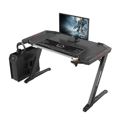 Herní stůl ULTRADESK ROCKET BLACK – 128x68x78 cm, podsvícený, s XL podložkou pod myš