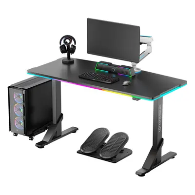 Herní stůl ULTRADESK IRON - 132 cm, nastavitelná výška podsvícený, černý