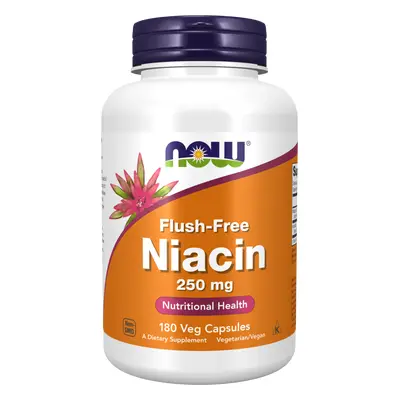 Now® Foods NOW Niacin, Bez vedlejšího účinku zčervenání, 250 mg, 180 rostlinných kapslí