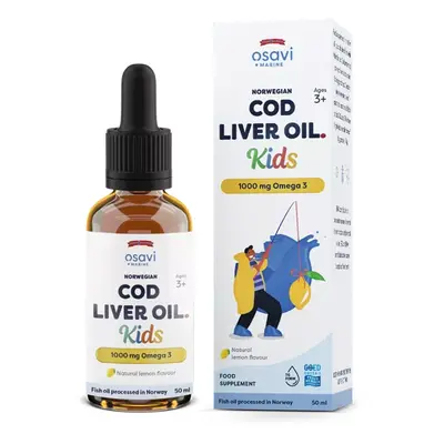 Osavi Norwegian Cod Liver Oil Kids, Norský olej z tresčích jater, pro děti, Omega 3, citrón, 100