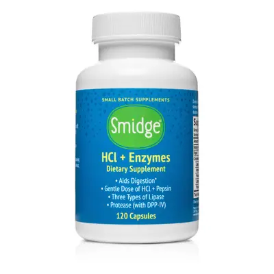 Smidge HCl + Enzymes, trávicí enzymy, 120 rostlinných kapslí