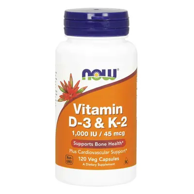 Now® Foods NOW Vitamin D3 & K2, 1000 IU / 45 ug, 120 rostlinných kapslí