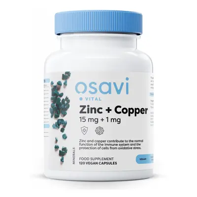 Osavi Zinc + Copper, zinek a měď, 15 mg + 1 mg, 120 rostlinných kapslí