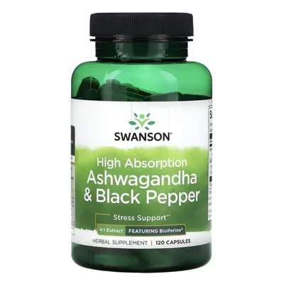 Swanson High Absorption Ashwagandha & Black Pepper, ashwagandha a černý pepř, 120 kapslí