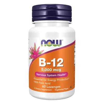 Now® Foods NOW Vitamin B12 with Folic Acid (Vitamín B12 + Kyselina Listová), 5000 mcg, 60 pastil