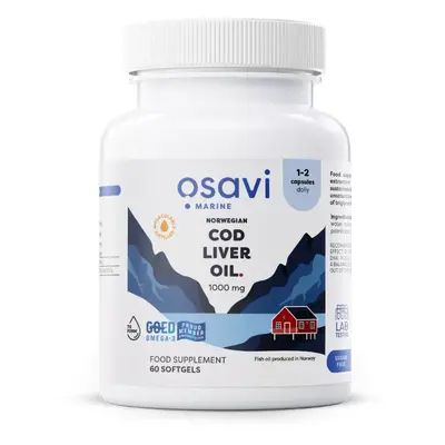 Osavi Norwegian Cod Liver Oil, Norský olej z tresčích jater, citrón, 1000 mg, 60 kapslí