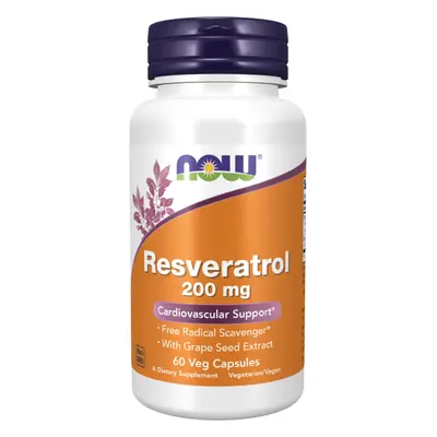 Now® Foods NOW Resveratrol (s extraktem z hroznových jader), 200 mg, 60 rostlinných kapslí