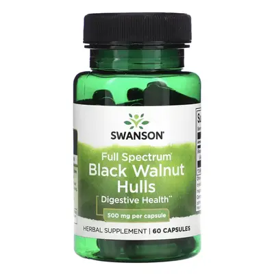 Swanson Full Spectrum Black Walnut Hulls, ořešák černý, 500 mg, 60 kapslí