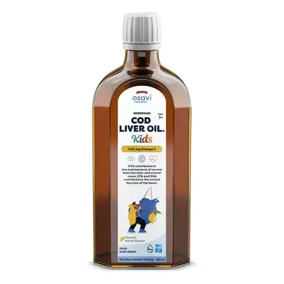 Osavi Norwegian Cod Liver Oil Kids, Omega 3 Norský olej z tresčích jater, pro děti, citrón, 500 