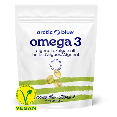 Arctic Blue Vegan Omega 3 Algae, 250 mg DHA & Vitamin D 400 IU, 90 kapslí