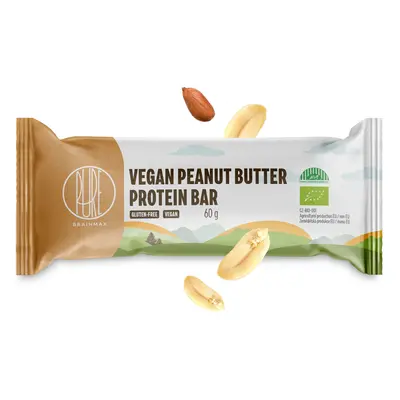 BrainMax Pure Vegan Peanut Butter Protein Bar, Veganská proteinová tyčinka, Arašídové máslo, BIO